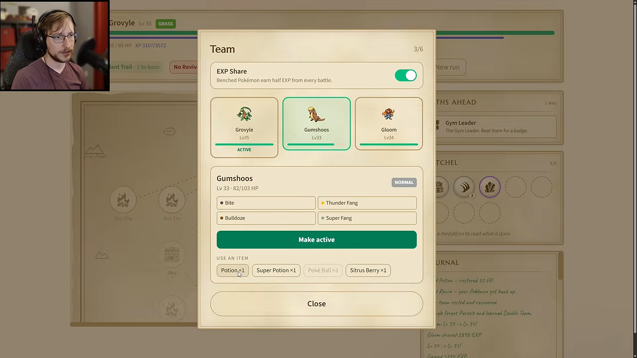 Gumshoos restored in Team with no Revive remaining in the run status
