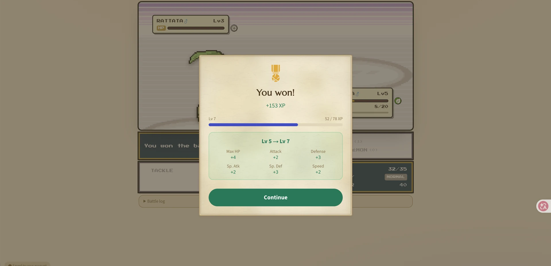 Battle win and level-up result popup