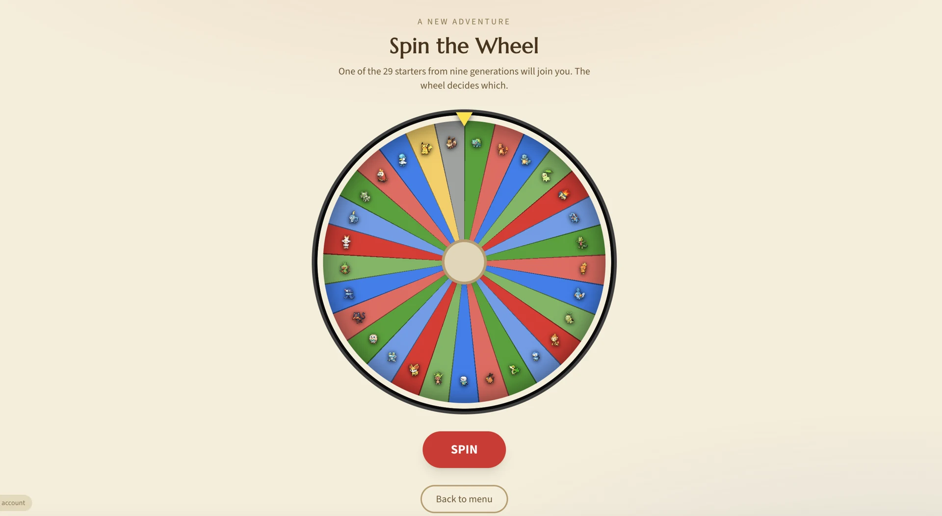 Starter wheel and SPIN button
